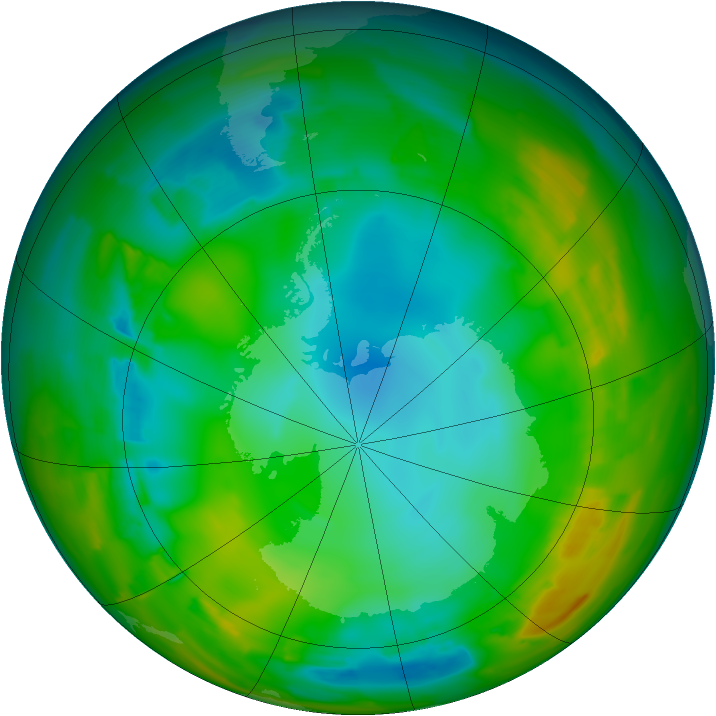 Antarctic ozone map for 29 July 2012